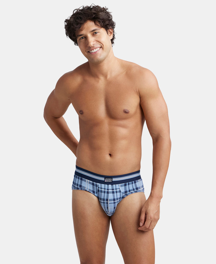 Super Combed Cotton Elastane Stretch Printed Brief with Ultrasoft Waistband - Dusk Blue Print (Pack of 2)