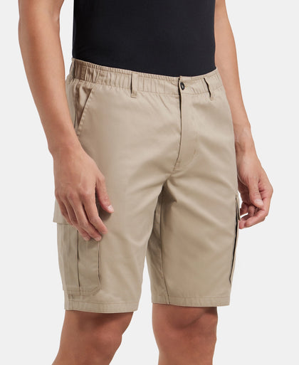 Super Combed Mercerised Cotton Woven Straight Fit Cargo Shorts - Khaki