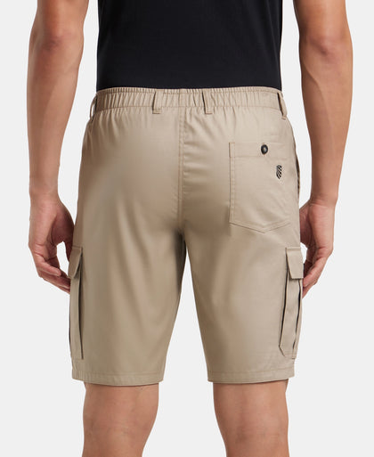 Super Combed Mercerised Cotton Woven Straight Fit Cargo Shorts - Khaki