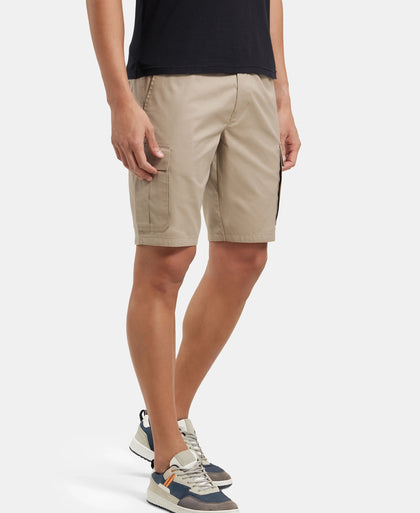 Super Combed Mercerised Cotton Woven Straight Fit Cargo Shorts - Khaki