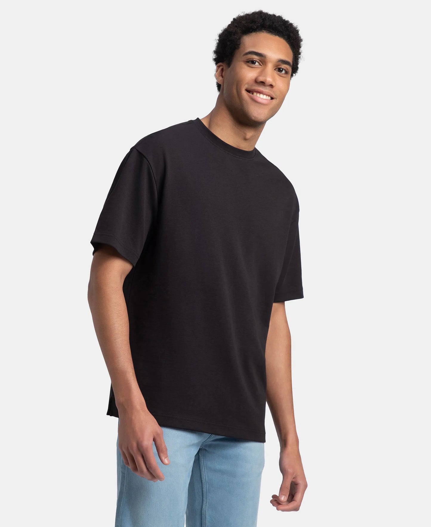 Super Combed Cotton Blend Oversized T-Shirt with StayFresh Treatment - Black