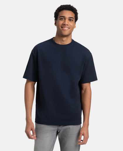 Super Combed Cotton Blend Oversized T-Shirt with StayFresh Treatment - Navy