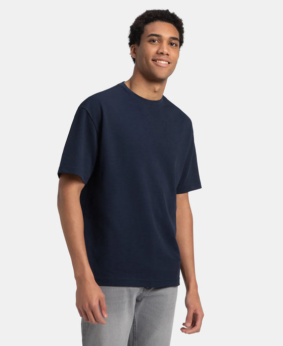 Super Combed Cotton Blend Oversized T-Shirt with StayFresh Treatment - Navy