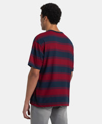 Super Combed Cotton Rich Striped Oversized T-Shirt - Deep Red & Navy