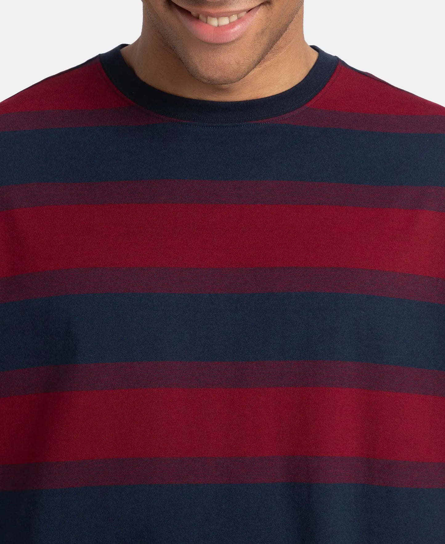 Super Combed Cotton Rich Striped Oversized T-Shirt - Deep Red & Navy