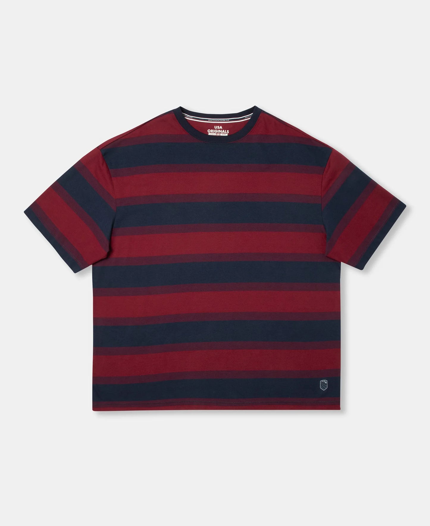 Super Combed Cotton Rich Striped Oversized T-Shirt - Deep Red & Navy