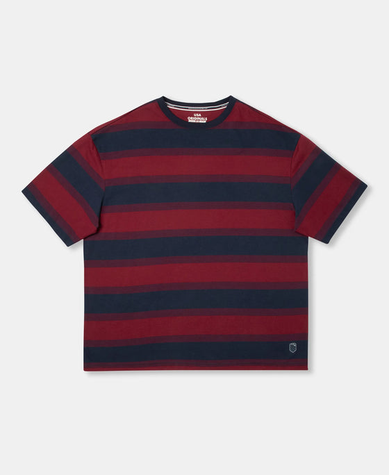 Super Combed Cotton Rich Striped Oversized T-Shirt - Deep Red & Navy