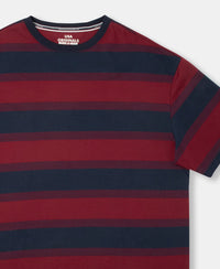 Super Combed Cotton Rich Striped Oversized T-Shirt - Deep Red & Navy