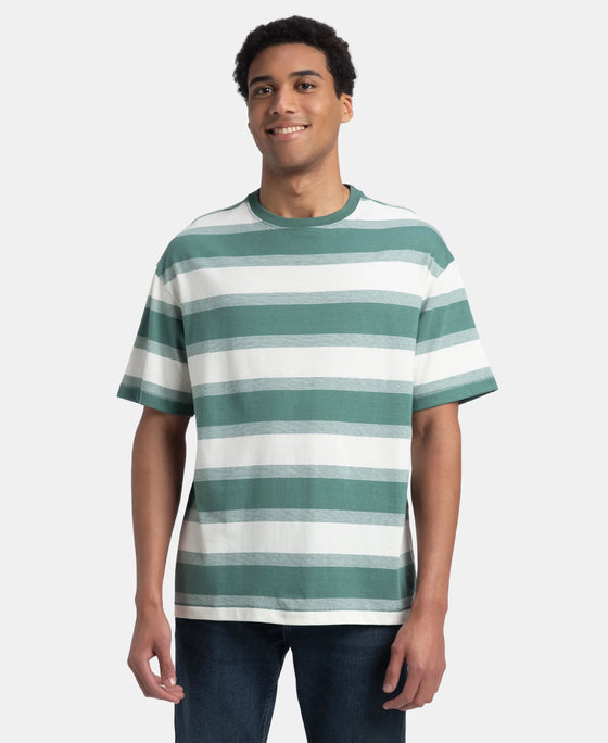 Super Combed Cotton Rich Striped Oversized T-Shirt - Ecru & Green Spruce