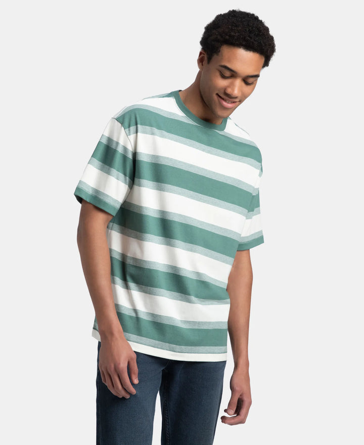 Super Combed Cotton Rich Striped Oversized T-Shirt - Ecru & Green Spruce