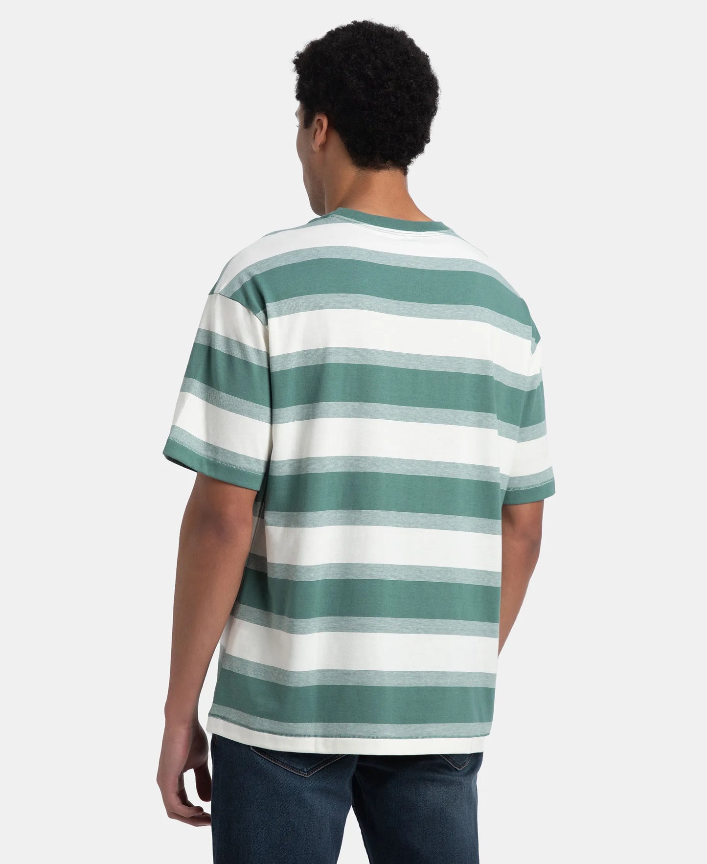 Super Combed Cotton Rich Striped Oversized T-Shirt - Ecru & Green Spruce