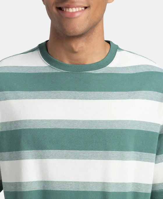 Super Combed Cotton Rich Striped Oversized T-Shirt - Ecru & Green Spruce