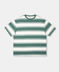 Super Combed Cotton Rich Striped Oversized T-Shirt - Ecru & Green Spruce