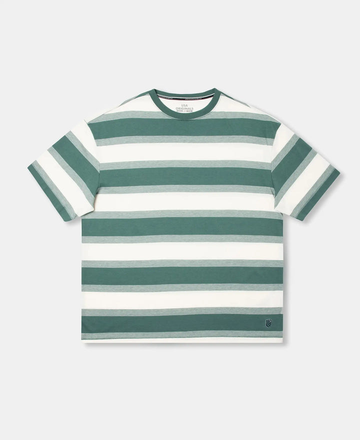 Super Combed Cotton Rich Striped Oversized T-Shirt - Ecru & Green Spruce