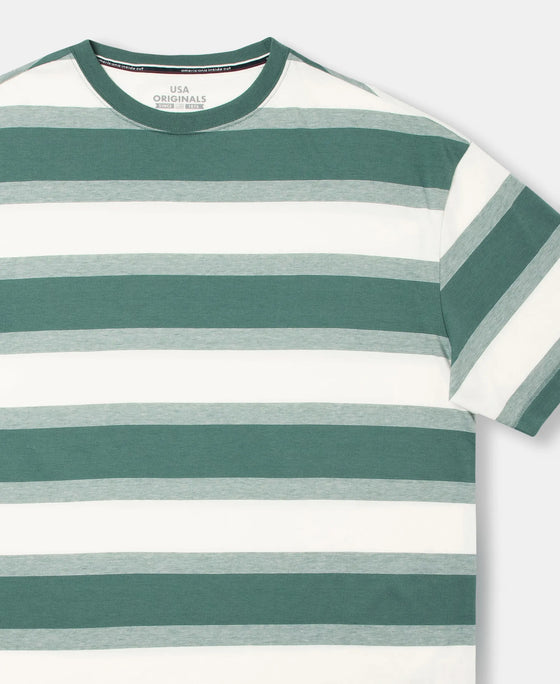 Super Combed Cotton Rich Striped Oversized T-Shirt - Ecru & Green Spruce