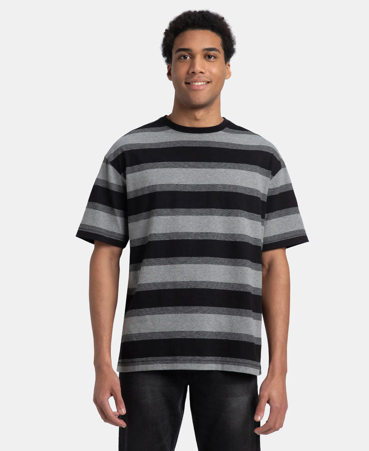 Super Combed Cotton Rich Striped Oversized T-Shirt - Mid Grey Melange & Black