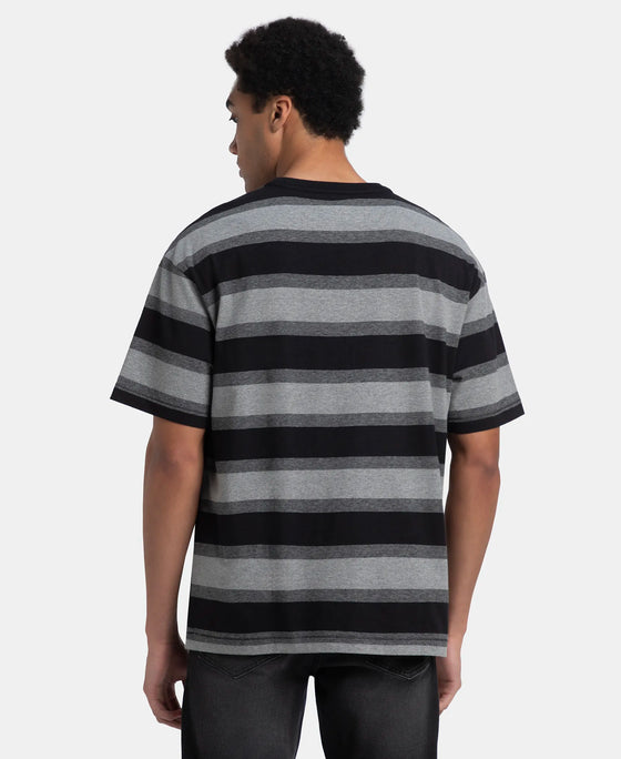 Super Combed Cotton Rich Striped Oversized T-Shirt - Mid Grey Melange & Black