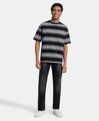 Super Combed Cotton Rich Striped Oversized T-Shirt - Mid Grey Melange & Black