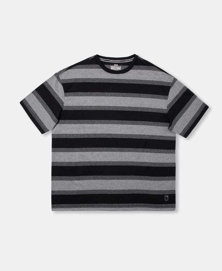 Super Combed Cotton Rich Striped Oversized T-Shirt - Mid Grey Melange & Black