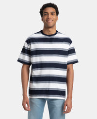 Super Combed Cotton Rich Striped Oversized T-Shirt - White & Navy Melange