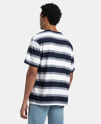 Super Combed Cotton Rich Striped Oversized T-Shirt - White & Navy Melange