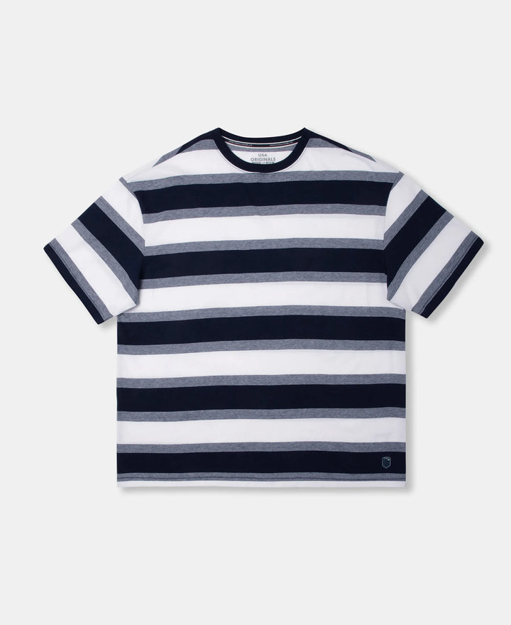 Super Combed Cotton Rich Striped Oversized T-Shirt - White & Navy Melange