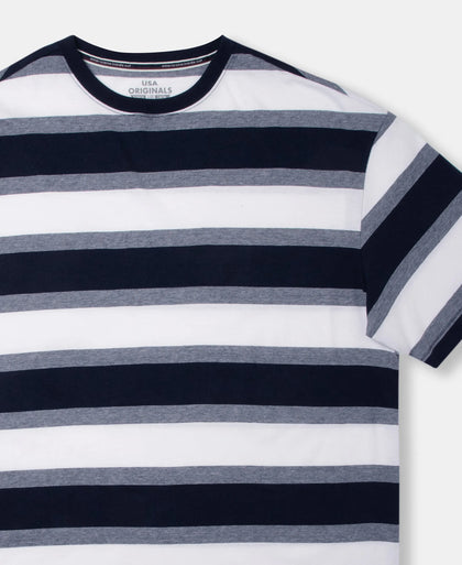 Super Combed Cotton Rich Striped Oversized T-Shirt - White & Navy Melange