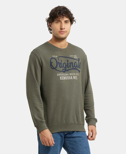 Super Combed Cotton Rich French Terry Printed Sweatshirt with Ribbed Cuffs - Deep Olive-2