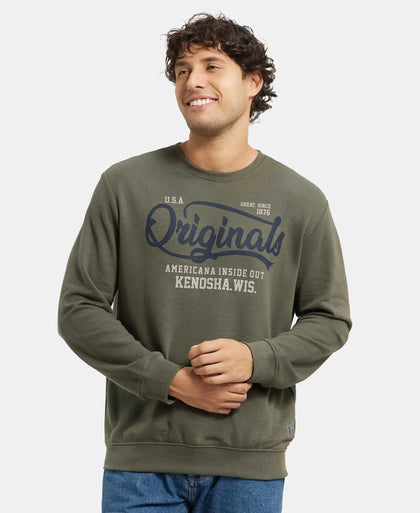 Super Combed Cotton Rich French Terry Printed Sweatshirt with Ribbed Cuffs - Deep Olive-5