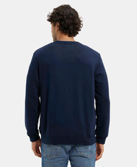 Super Combed Cotton Rich French Terry Printed Sweatshirt with Ribbed Cuffs - Navy-3