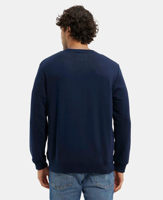 Super Combed Cotton Rich French Terry Printed Sweatshirt with Ribbed Cuffs - Navy-3