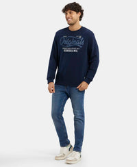 Super Combed Cotton Rich French Terry Printed Sweatshirt with Ribbed Cuffs - Navy-6