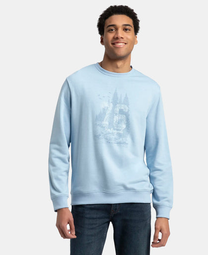 Super Combed Cotton Rich French Terry Printed Sweatshirt with Ribbed Cuffs - Powder Blue