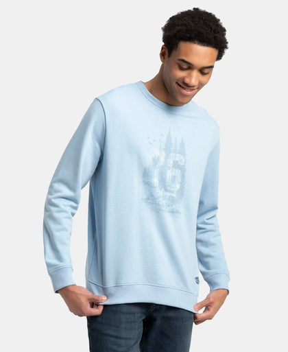 Super Combed Cotton Rich French Terry Printed Sweatshirt with Ribbed Cuffs - Powder Blue