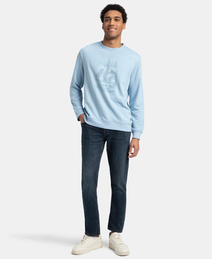 Super Combed Cotton Rich French Terry Printed Sweatshirt with Ribbed Cuffs - Powder Blue