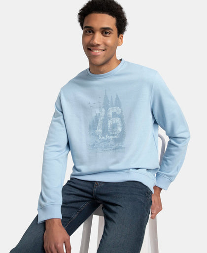 Super Combed Cotton Rich French Terry Printed Sweatshirt with Ribbed Cuffs - Powder Blue