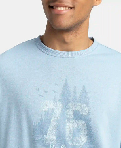 Super Combed Cotton Rich French Terry Printed Sweatshirt with Ribbed Cuffs - Powder Blue