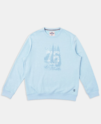 Super Combed Cotton Rich French Terry Printed Sweatshirt with Ribbed Cuffs - Powder Blue