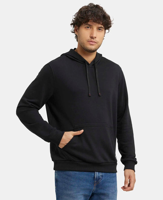 Super Combed Cotton Rich French Terry Hoodie Sweatshirt with Ribbed Cuffs - Black-2