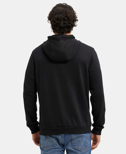 Super Combed Cotton Rich French Terry Hoodie Sweatshirt with Ribbed Cuffs - Black-3