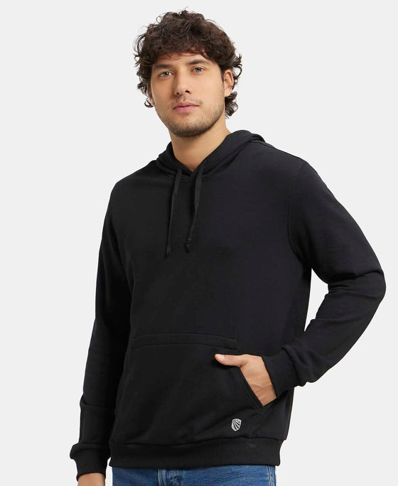 Super Combed Cotton Rich French Terry Hoodie Sweatshirt with Ribbed Cuffs - Black-5