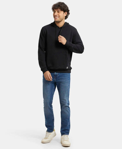 Super Combed Cotton Rich French Terry Hoodie Sweatshirt with Ribbed Cuffs - Black-6