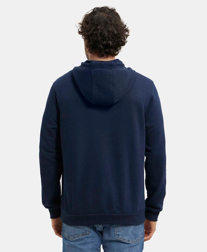 Super Combed Cotton Rich French Terry Hoodie Sweatshirt with Ribbed Cuffs - Navy-3