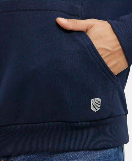 Super Combed Cotton Rich French Terry Hoodie Sweatshirt with Ribbed Cuffs - Navy-7