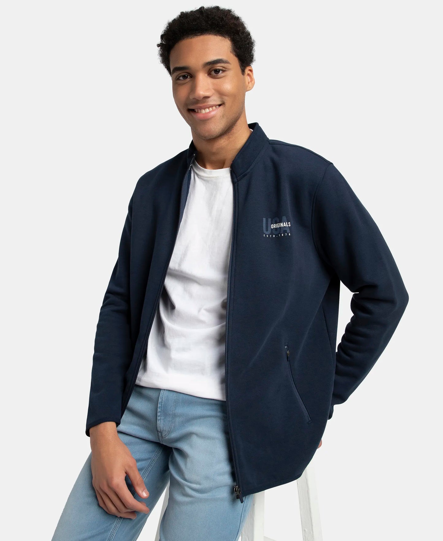 Super Combed Cotton Rich Fleece Jacket with StayWarm Technology - Navy