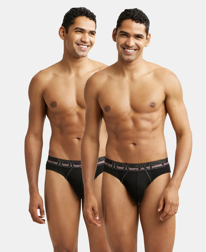 Super Combed Cotton Rib Solid Brief with Ultrasoft Waistband - Black (Pack of 2)