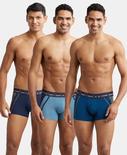 Pack of 3 Super Combed Cotton Elastane Stretch Solid Trunk with Ultrasoft Waistband - Aegean Blue, Poseidon & Navy