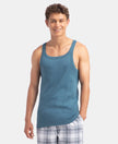 Super Combed Cotton Rib Square Neck Gym Vest - Indian Teal