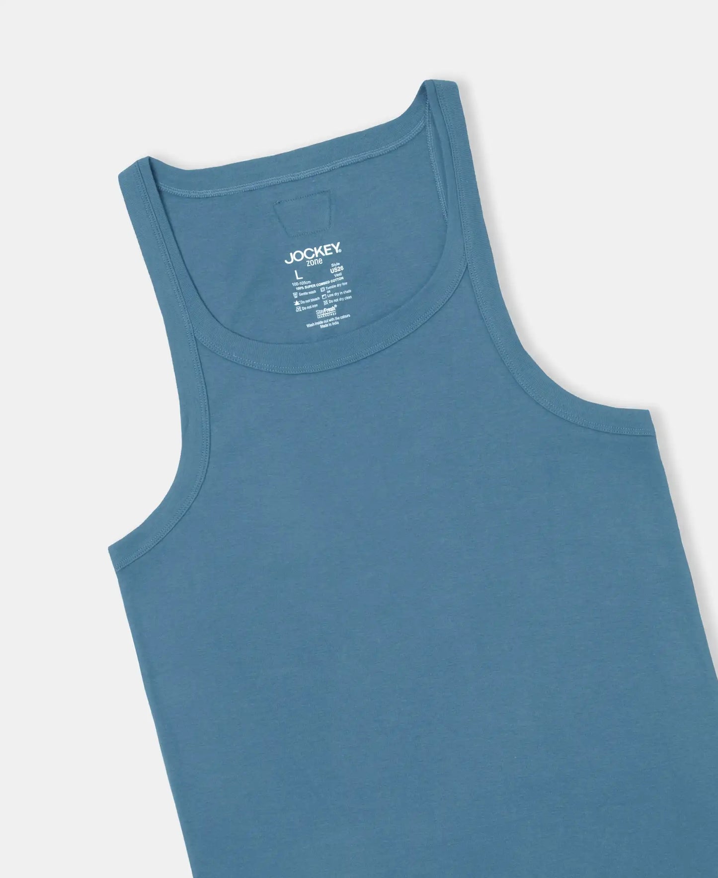 Super Combed Cotton Rib Square Neck Gym Vest - Indian Teal