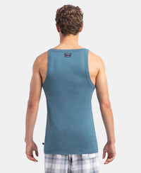 Super Combed Cotton Rib Square Neck Gym Vest - Indian Teal